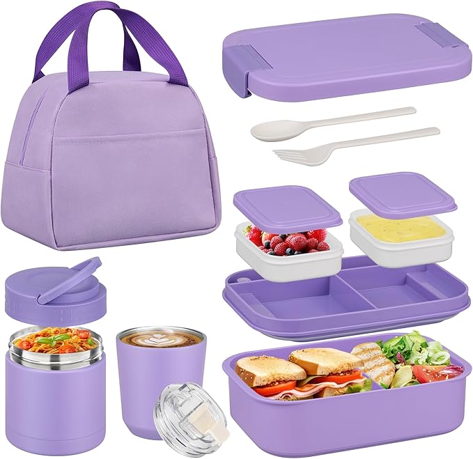 Meal Prep Kinder - 휴대용 4칸 스테인리스 스틸 도시락 세트,