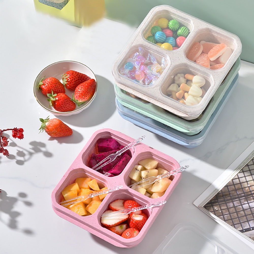Meal Prep List - 1개 재사용 가능한 밀짚 소재 4칸