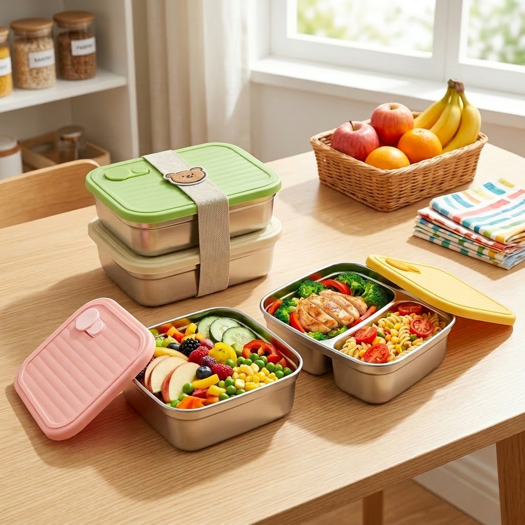 Meal Prep Kinder - 전자레인지용 304 스테인리스 도시락 1/2칸 식사