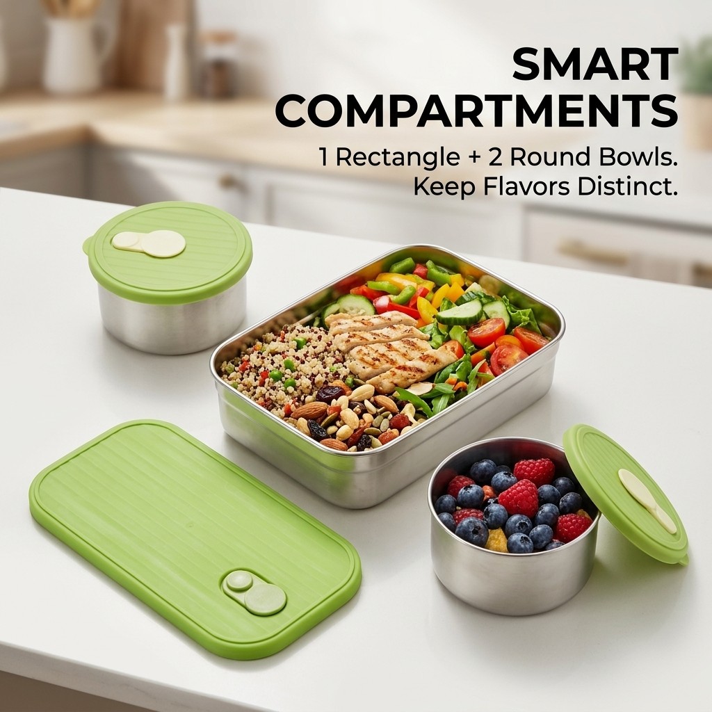 전자레인지 사용 가능 304 스테인리스 도시락 세트,  - Meal Prep Kinder 리뷰 및 가격